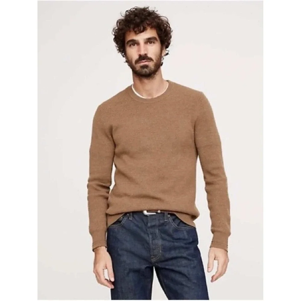 Banana Republic Merino Wool Thermal Knit Crew Neck Sweater Camel Men's XL RWS